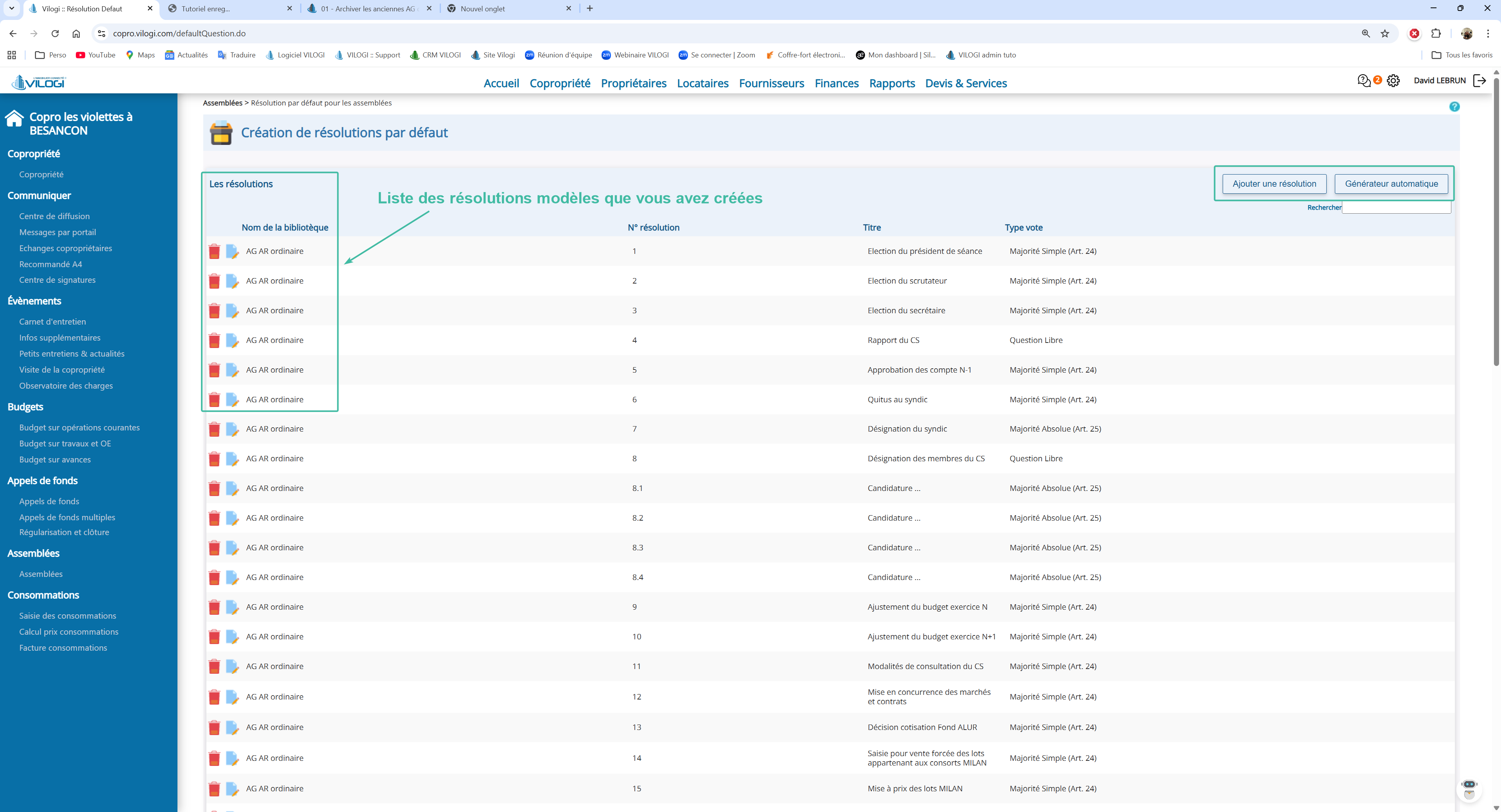 Ecran de gestion de la bibliothèque Tutoriel logiciel immobilier pour syndics et administrateurs de biens